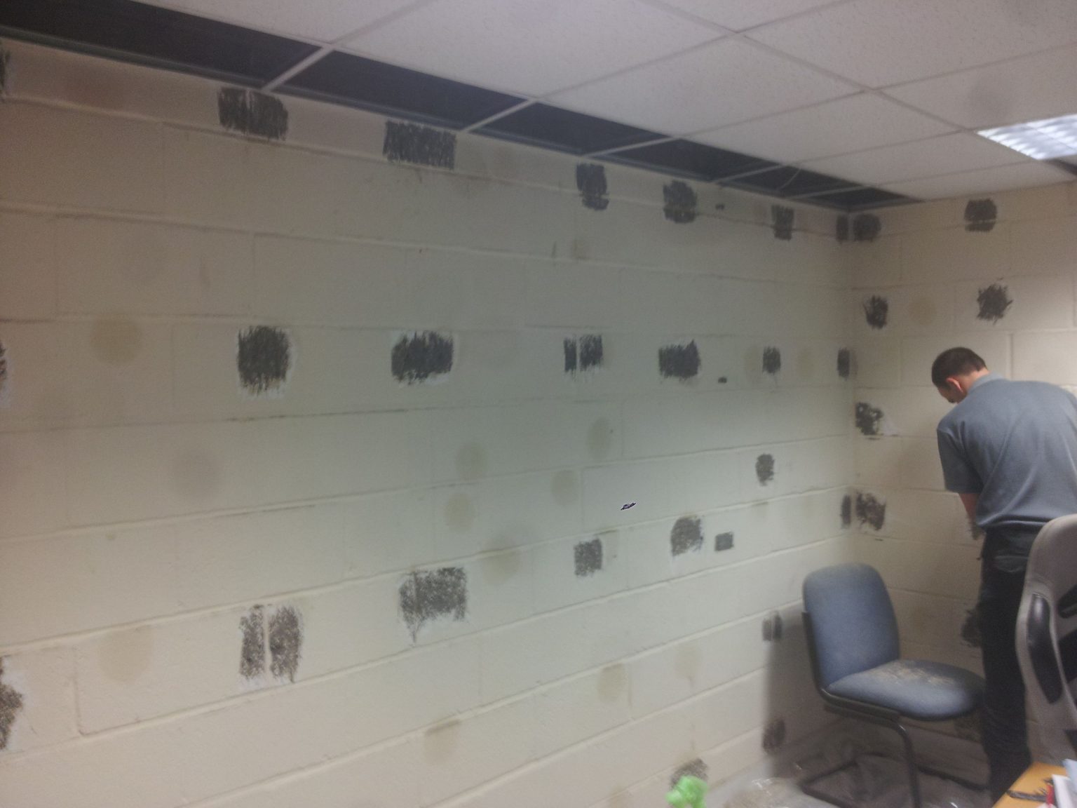 Re-plasterboarding the office walls after failure