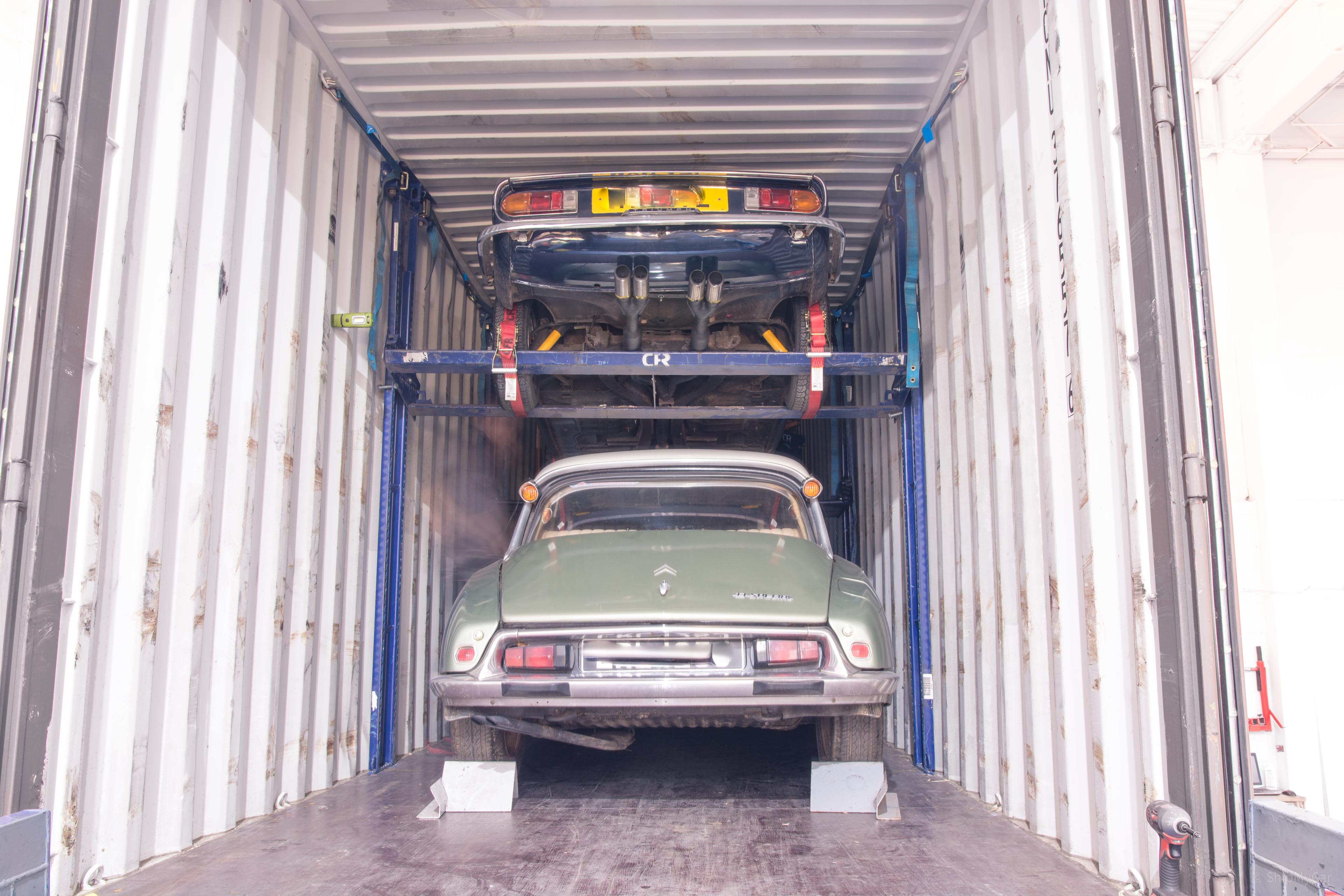 Further details of vehicle loading into shipping container