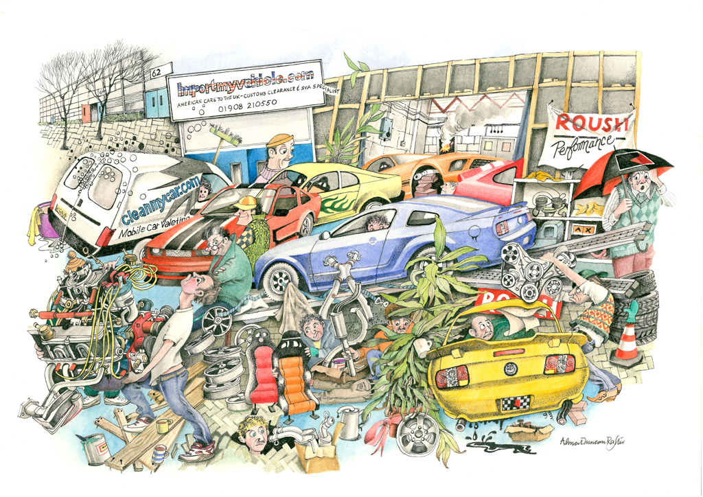 Sketch of ShipMyCar team and cars